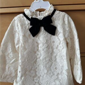 Janie and Jack Cream Lace Dress with Black Bow
